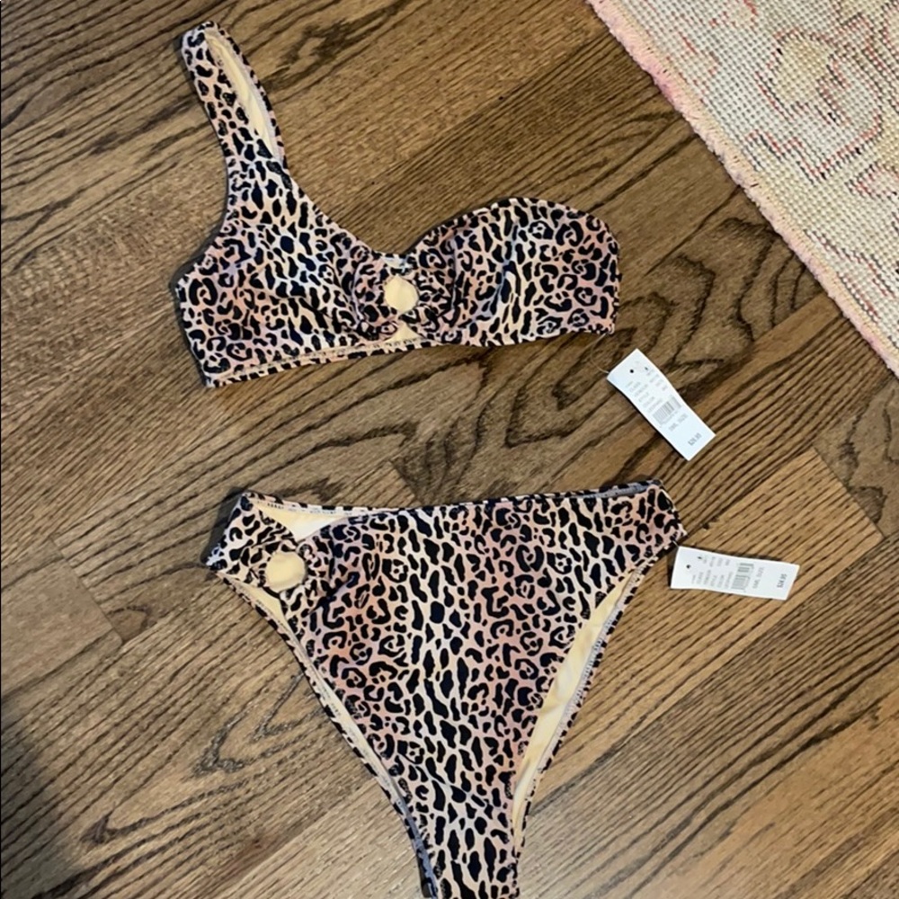 NWT LA Hearts Leopard One-Shoulder Bikini Set